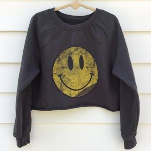 Prince Peter Collection Distressed Happy Face Sweatshirt Black Size Medium